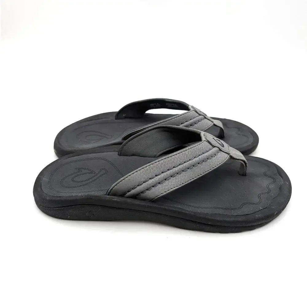 Olukai Hokua Soft Straps Flip Flop Beach Sandals Men's Black Size US8 EU41